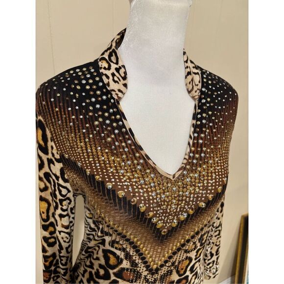 Top, Christina Women’s Top, size S, Animal Print with Metal Embellishments, long - Picture 3 of 4